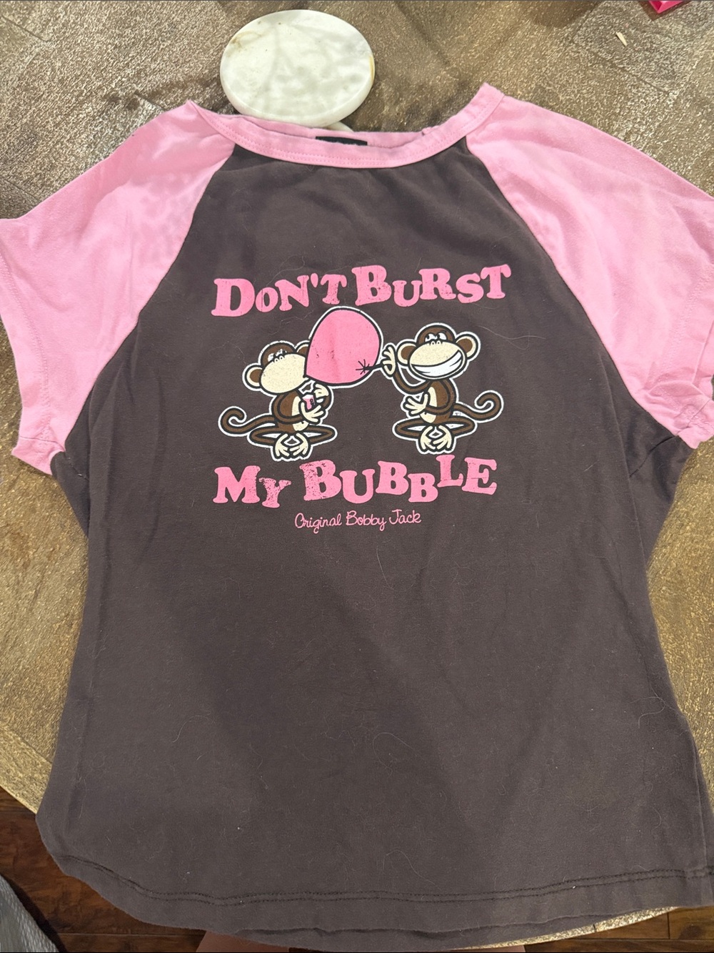 Don't Burst My Bubble Ladies' Raglan Tee - Pink & Brown